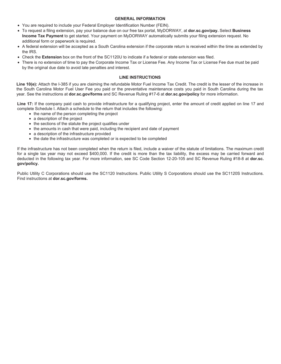 Form SC1120U Public Utility Tax Return - South Carolina, Page 10