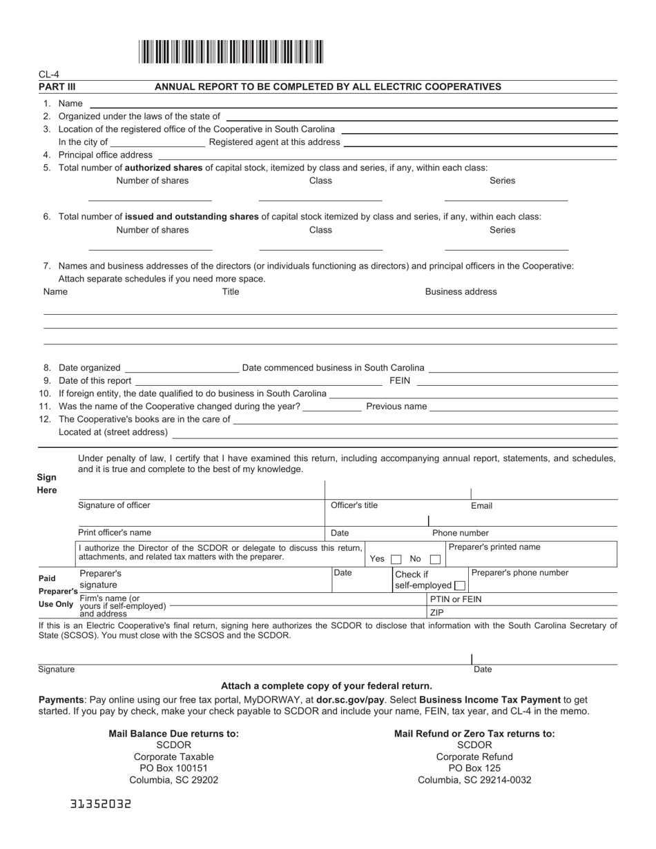 Form CL-4 Annual Report of Electric Cooperative Corporation Property and Gross Receipts - South Carolina, Page 2