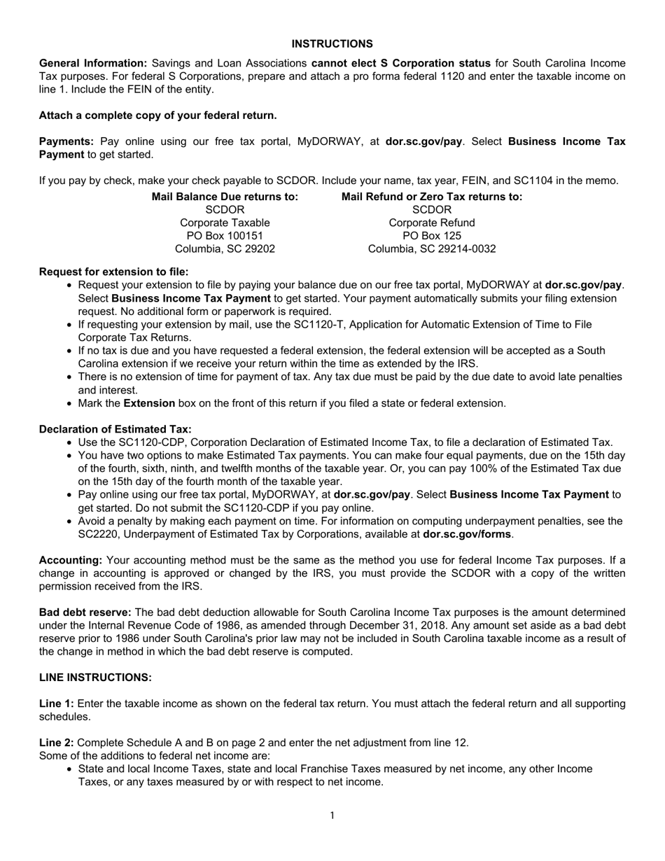 Form SC1104 Savings and Loan Association Tax Return - South Carolina, Page 3
