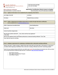 Form AC1 &quot;Alternative Certification District Intent to Employ&quot; - South Dakota