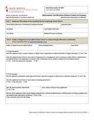 Form AC5 &quot;Alternative Certification District Intent to Employ&quot; - South Dakota