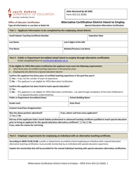 Form AC3 &quot;Alternative Certification District Intent to Employ&quot; - South Dakota