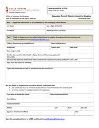 Form EPV8 &quot;Educator Permit District Intent to Employ&quot; - South Dakota