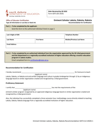 Form SOF3 Eminent Scholar Lakota, Dakota, Nakota Language and Culture Recommendation for Certification - South Dakota
