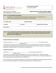 Form SOF2 Native American Lakota, Dakota, Nakota Recommendation for Certification - South Dakota