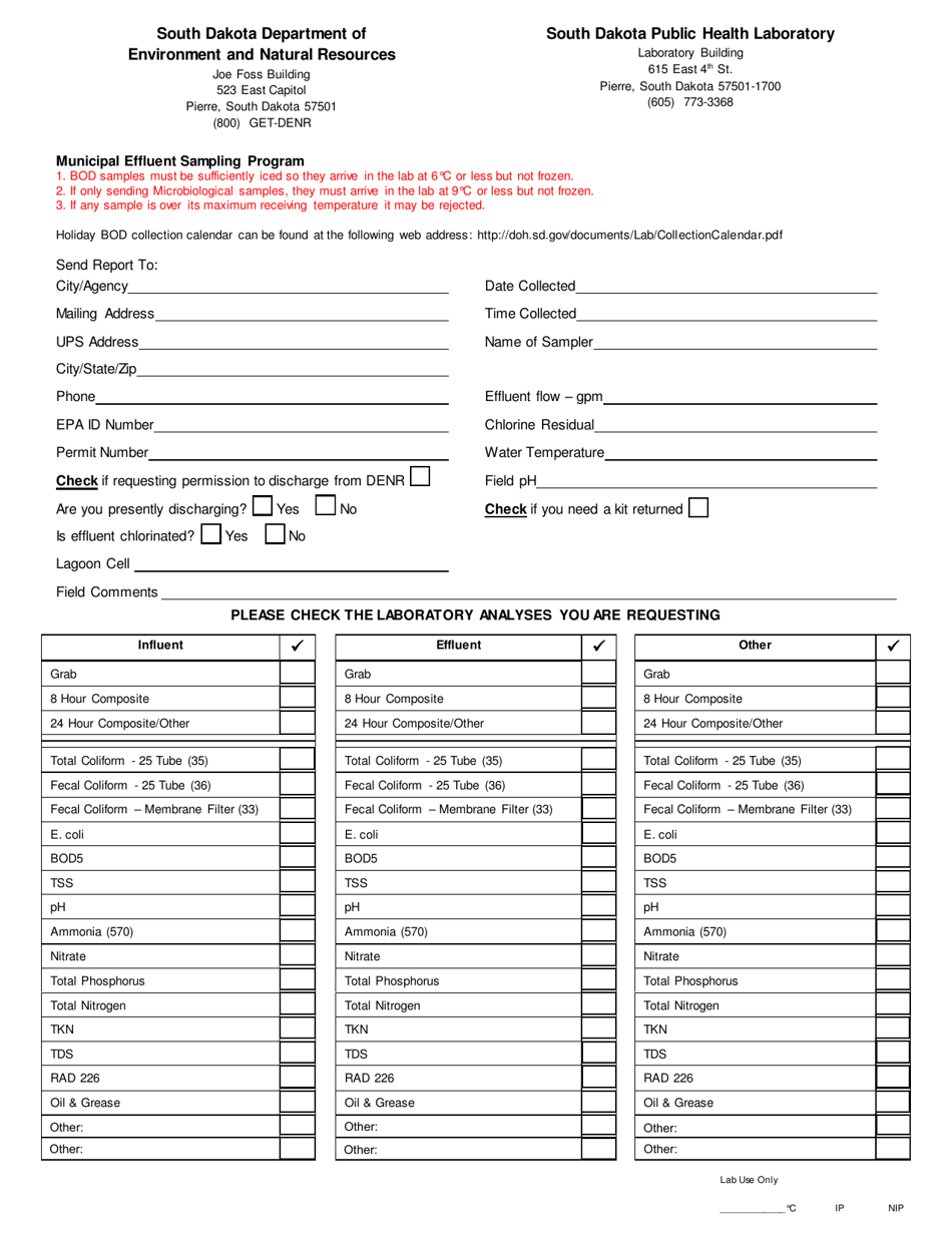 Wastewater Submission Form - South Dakota, Page 1