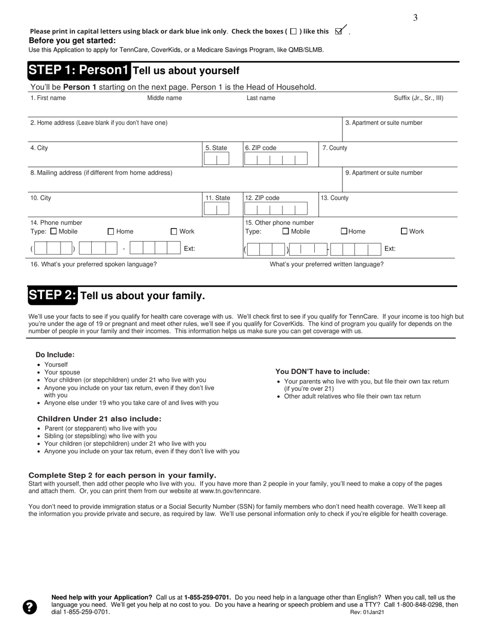 Application for Health Coverage  Help Paying Costs - Tennessee, Page 3
