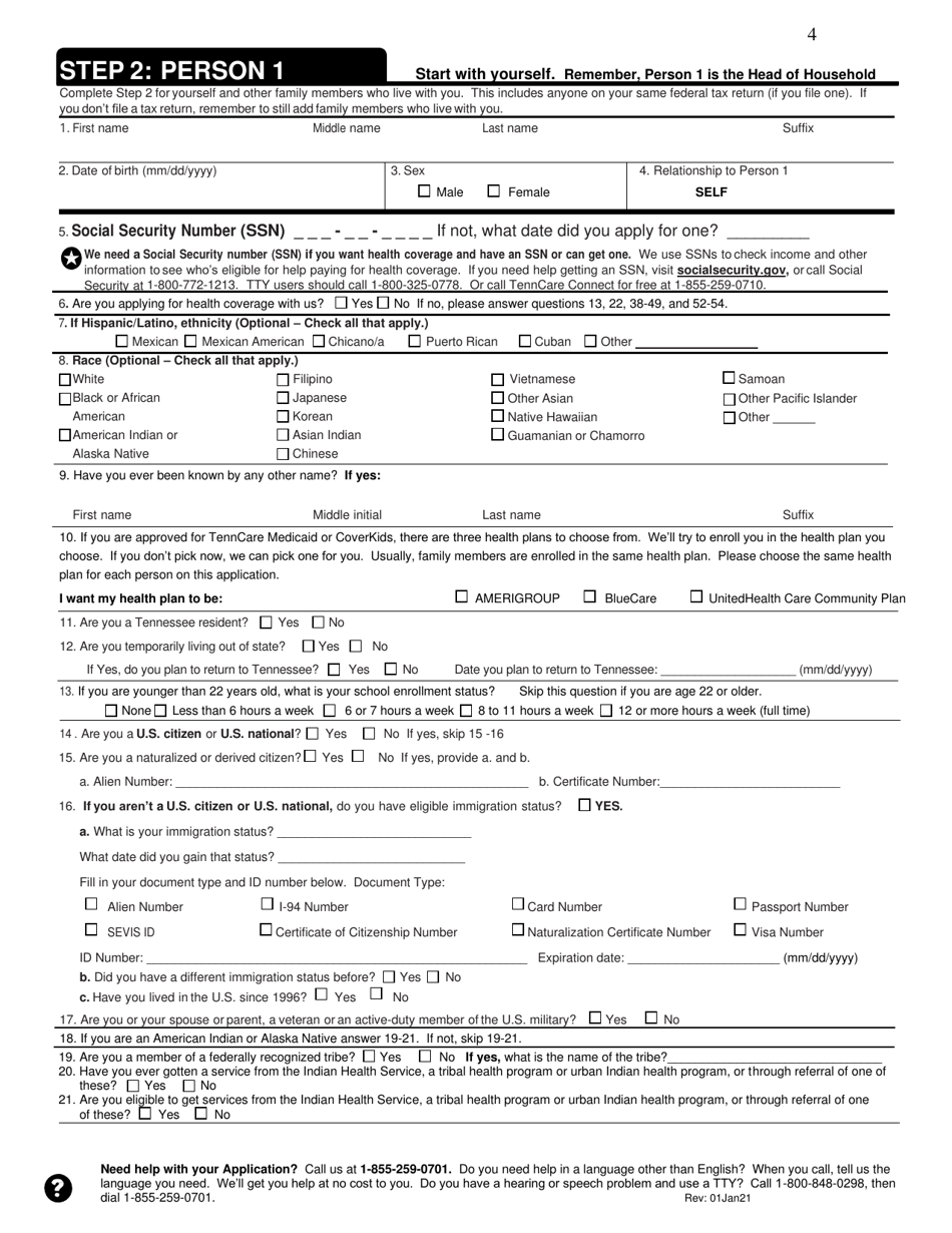 Application for Health Coverage  Help Paying Costs - Tennessee, Page 4