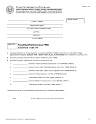 Form FIN487 Annual Report for Insurers and HMOs Subject to 28 Tac 7.1605 - Texas