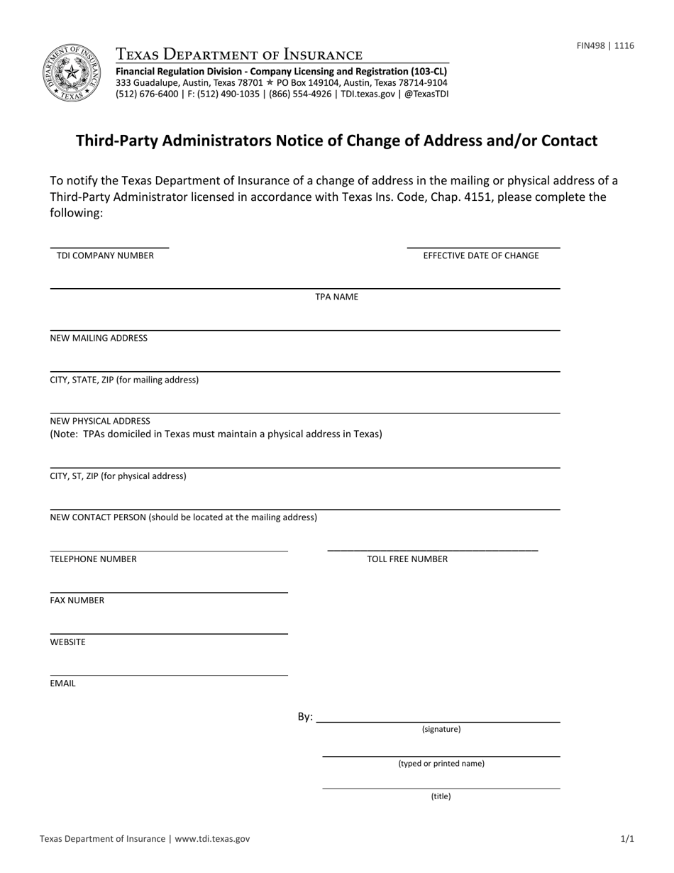 Form FIN498 Download Fillable PDF or Fill Online ThirdParty