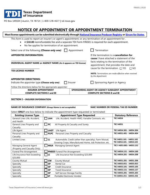 Form FIN501  Printable Pdf