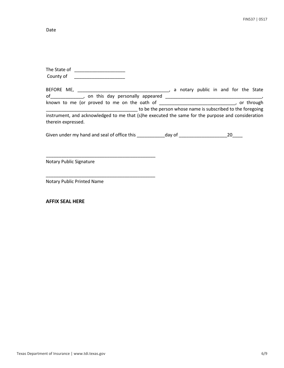 Form FIN537 Workers Compensation Health Care Network Application - Texas, Page 6