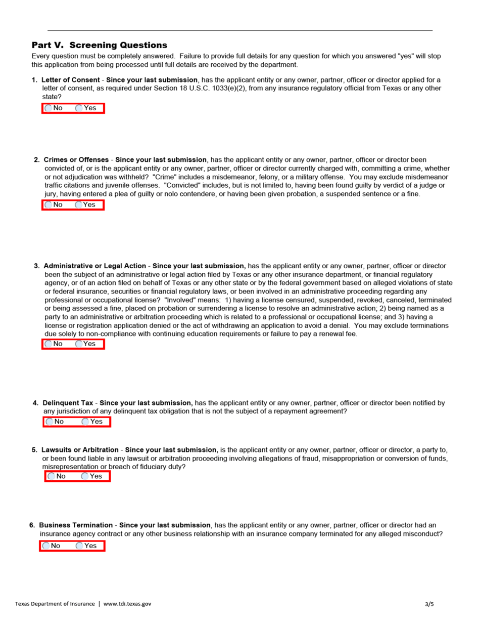 Form FIN580 Renewal Application for Navigator Entity Registration - Texas, Page 3