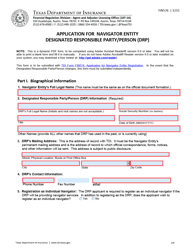 Document preview: Form FIN576 Application for Navigator Entity Designated Responsible Party/Person (Drp) - Texas