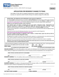 Form FIN594 Application for Residency Change to Texas - Texas
