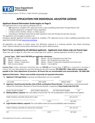 Document preview: Form FIN602 Application for Individual Adjuster License - Texas