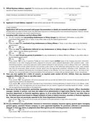 Form FIN602 Application for Individual Adjuster License - Texas, Page 2