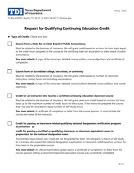 Form FIN522 Request for Qualifying Continuing Education Credit - Texas