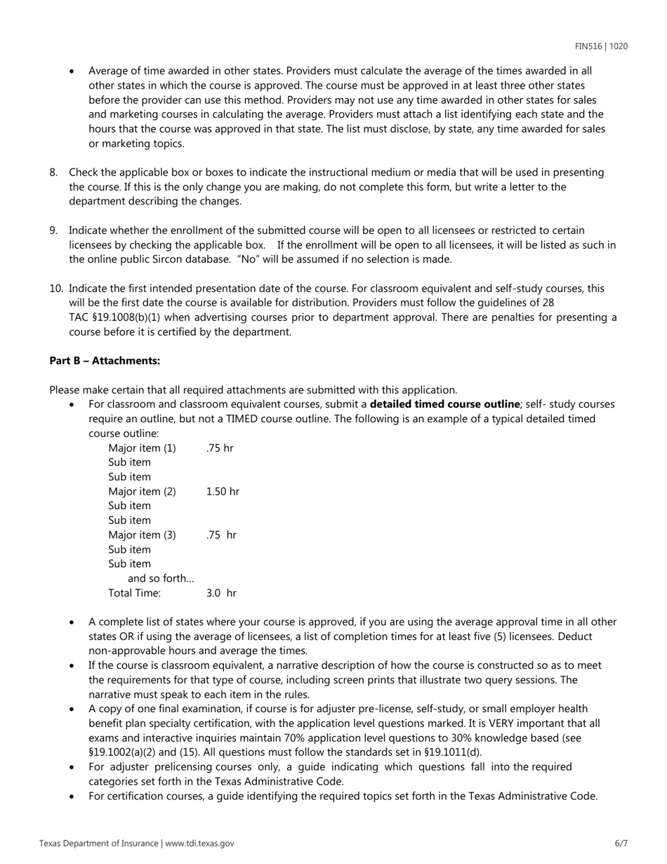 Form FIN516 Application for Course Certification - Texas, Page 6