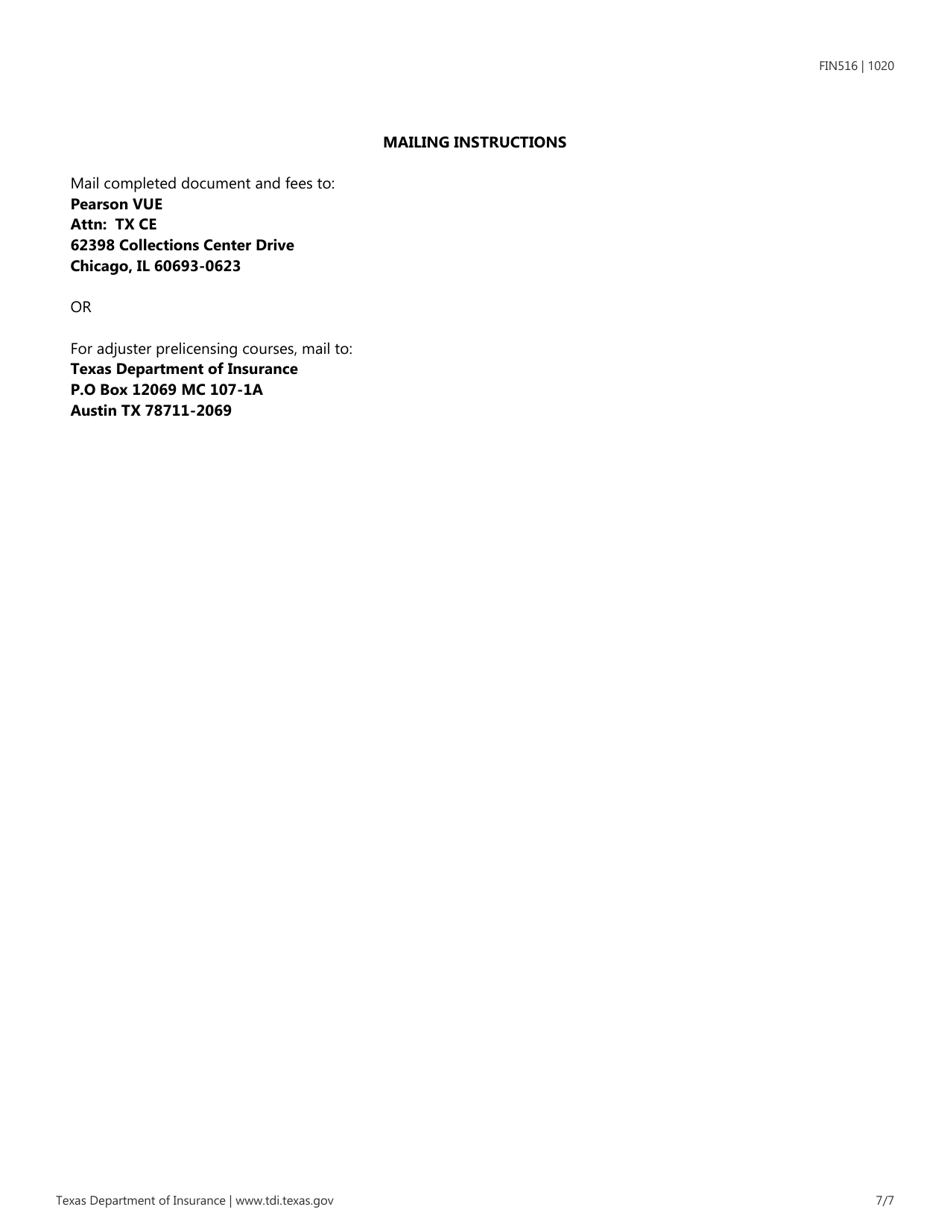 Form FIN516 Application for Course Certification - Texas, Page 7