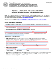 Document preview: Form FIN581 Renewal Application for Navigator Entity Designated Responsible Party/Person (Drp) - Texas