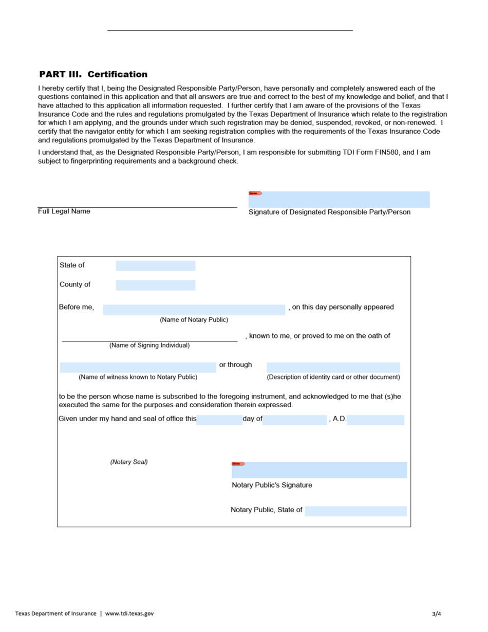 Form FIN581 Renewal Application for Navigator Entity Designated Responsible Party / Person (Drp) - Texas, Page 3