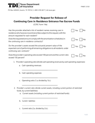 Form FIN607 (CCRC Form 14A) Provider Request for Release of Continuing Care in Residence Entrance Fee Escrow Funds - Texas