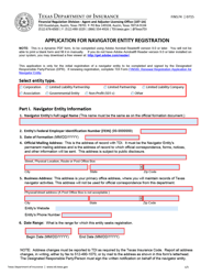 Form FIN574 Application for Navigator Entity Registration - Texas