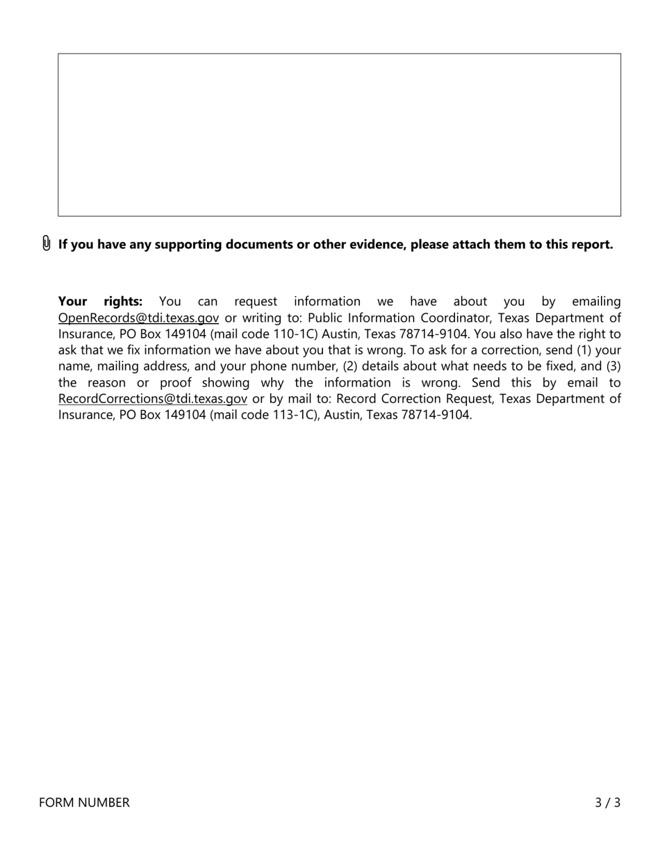 Form FR029 Suspected Insurance Fraud Report - Texas, Page 3