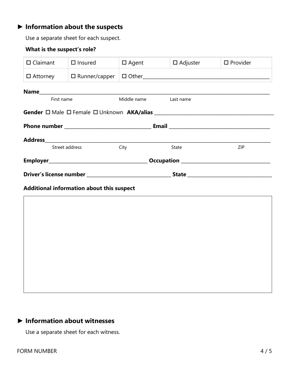 Form FR028 Suspected Insurance Fraud Report - Texas, Page 4