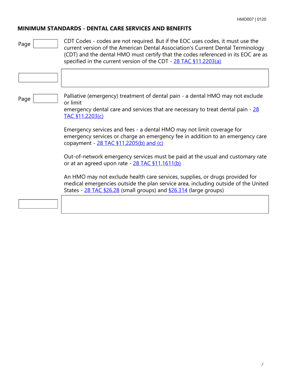 Form HMO007 Evidence of Coverage (Eoc) Checklist - Single Health Care Service Plan - Dental Care - Texas, Page 11