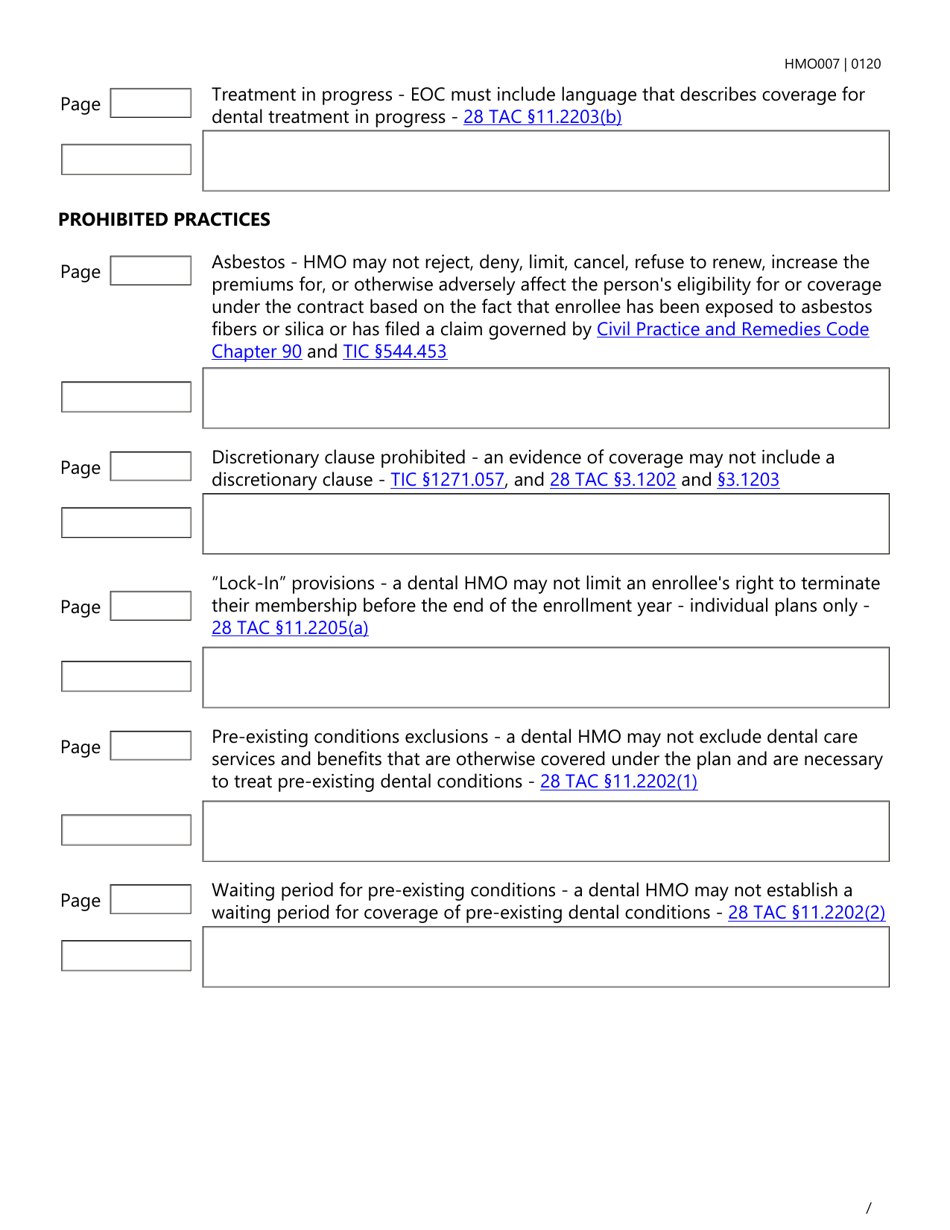 Form HMO007 Evidence of Coverage (Eoc) Checklist - Single Health Care Service Plan - Dental Care - Texas, Page 14