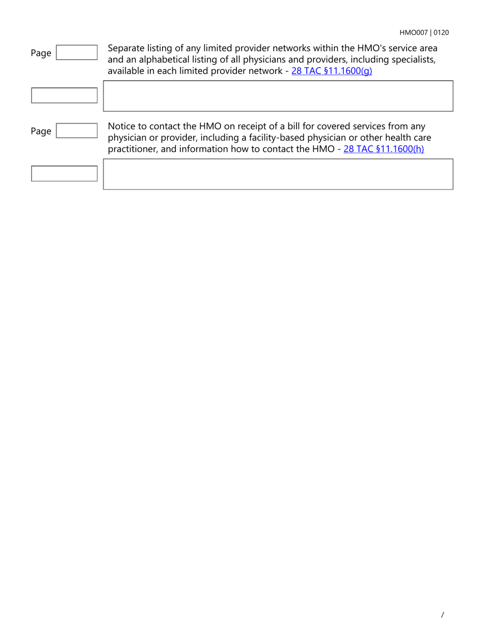 Form HMO007 Evidence of Coverage (Eoc) Checklist - Single Health Care Service Plan - Dental Care - Texas, Page 18