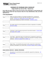 Form HMO007 Evidence of Coverage (Eoc) Checklist - Single Health Care Service Plan - Dental Care - Texas