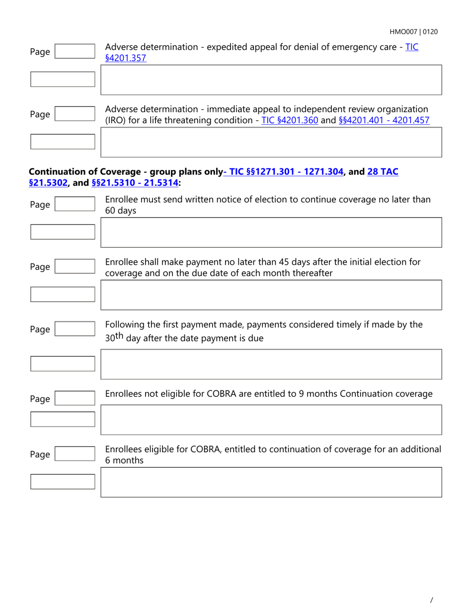 Form HMO007 Evidence of Coverage (Eoc) Checklist - Single Health Care Service Plan - Dental Care - Texas, Page 3