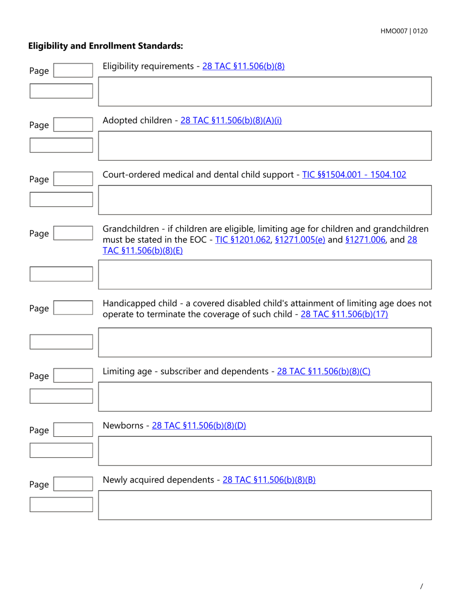Form HMO007 Evidence of Coverage (Eoc) Checklist - Single Health Care Service Plan - Dental Care - Texas, Page 4