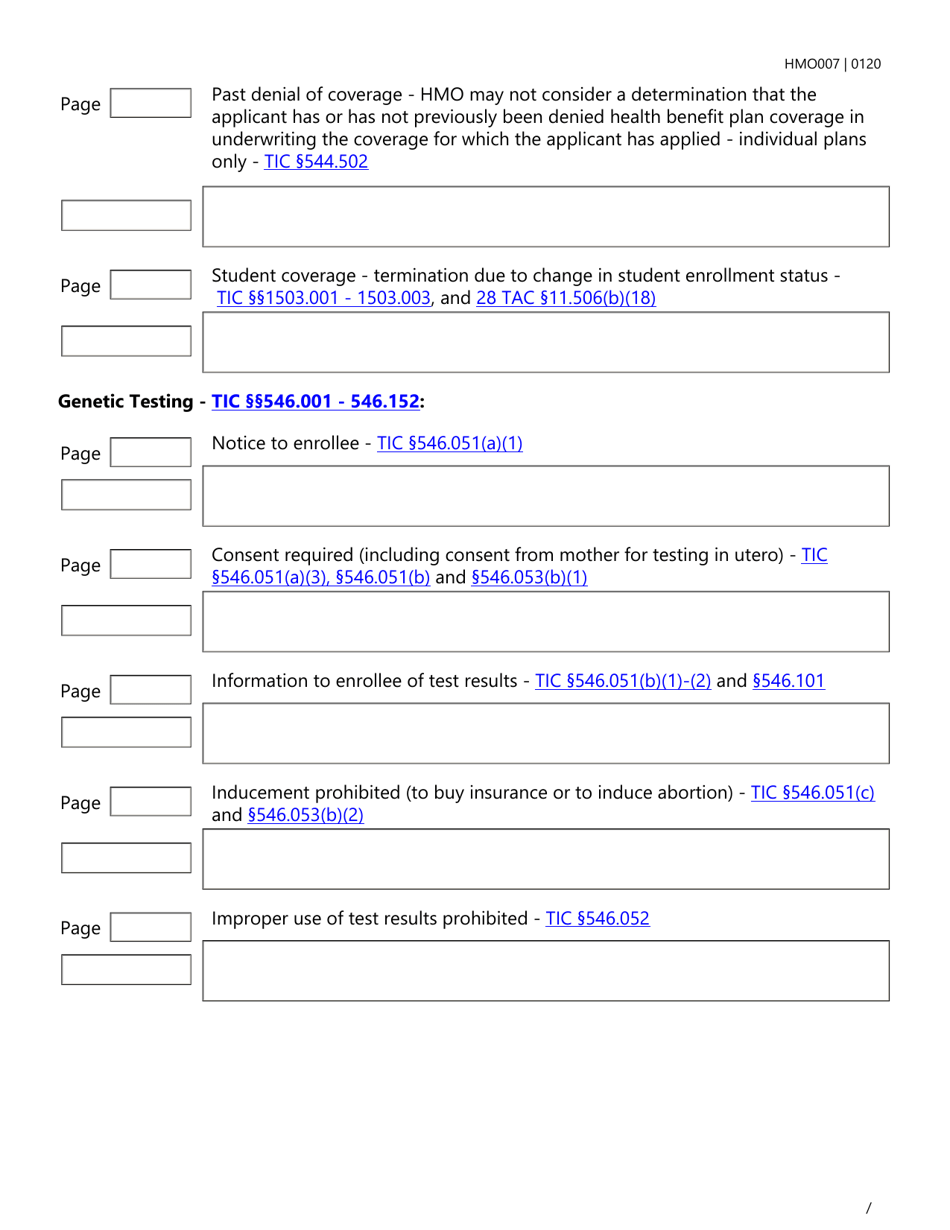Form HMO007 Evidence of Coverage (Eoc) Checklist - Single Health Care Service Plan - Dental Care - Texas, Page 5