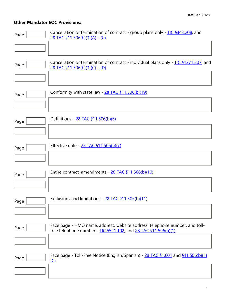 Form HMO007 Evidence of Coverage (Eoc) Checklist - Single Health Care Service Plan - Dental Care - Texas, Page 6