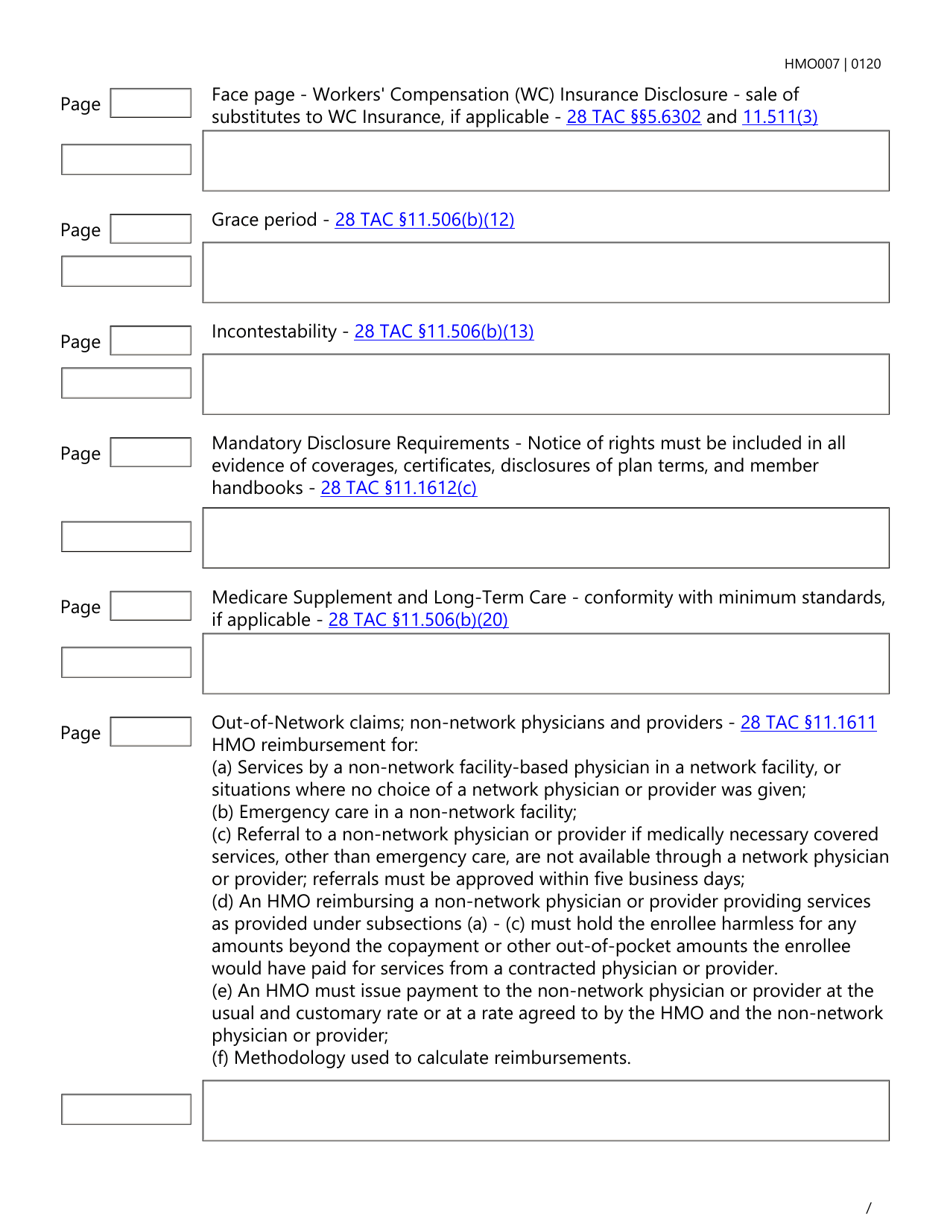 Form HMO007 Evidence of Coverage (Eoc) Checklist - Single Health Care Service Plan - Dental Care - Texas, Page 7