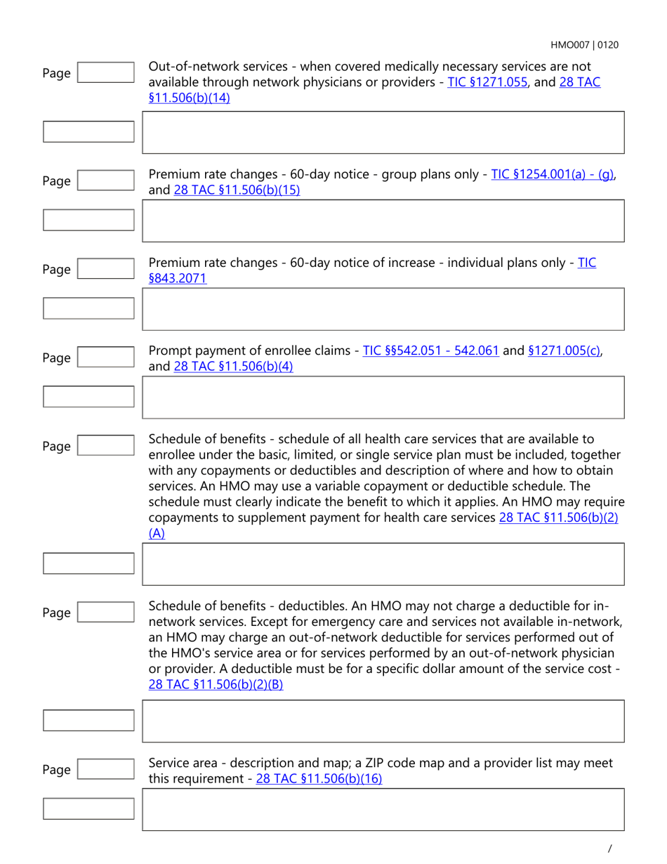 Form HMO007 Evidence of Coverage (Eoc) Checklist - Single Health Care Service Plan - Dental Care - Texas, Page 8
