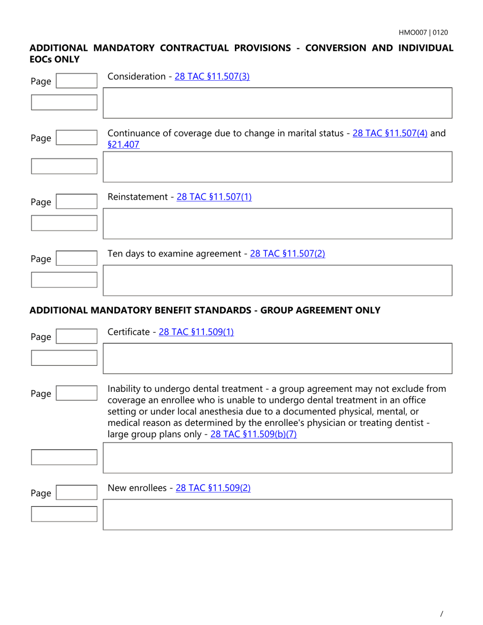 Form HMO007 Evidence of Coverage (Eoc) Checklist - Single Health Care Service Plan - Dental Care - Texas, Page 9
