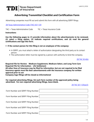 Document preview: Form LAH313 Advertising Transmittal Checklist and Certification Form - Texas