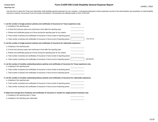 Form LAH001 Credit Life and Credit Accident and Health Data Call - Texas, Page 15