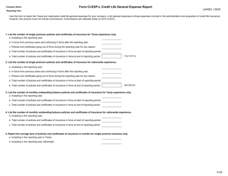 Form LAH001 Credit Life and Credit Accident and Health Data Call - Texas, Page 7