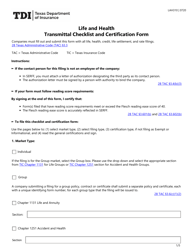 Form LAH310 Life and Health Transmittal Checklist and Certification Form - Texas