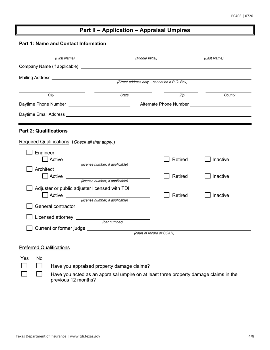 Form PC406 Request for Applications - Appraisal Umpires - Texas, Page 4