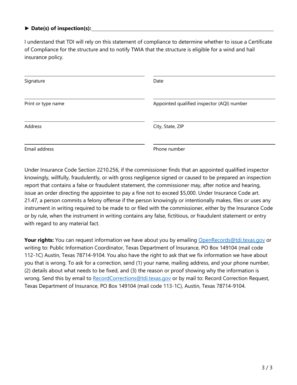Form PC436 (WPI-2; BC-7) Inspection Verification - Texas, Page 3