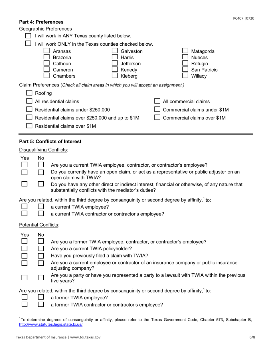 Form PC407 Request for Applications - Mediators - Texas, Page 6