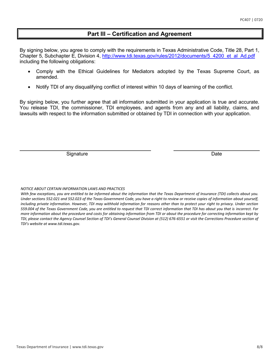 Form PC407 Request for Applications - Mediators - Texas, Page 8