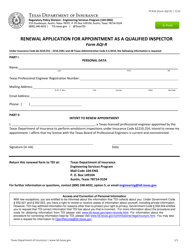 Document preview: Form PC426 (AQI-R) Renewal Application for Appointment as a Qualified Inspector - Texas
